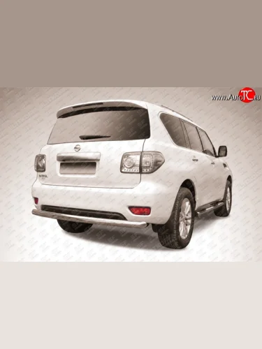 Защита заднего бампера из длинной трубы диаметром 76 мм Slitkoff (Нержавейка) Nissan Patrol  6 (2010-2014) Y62 дорестайлинг