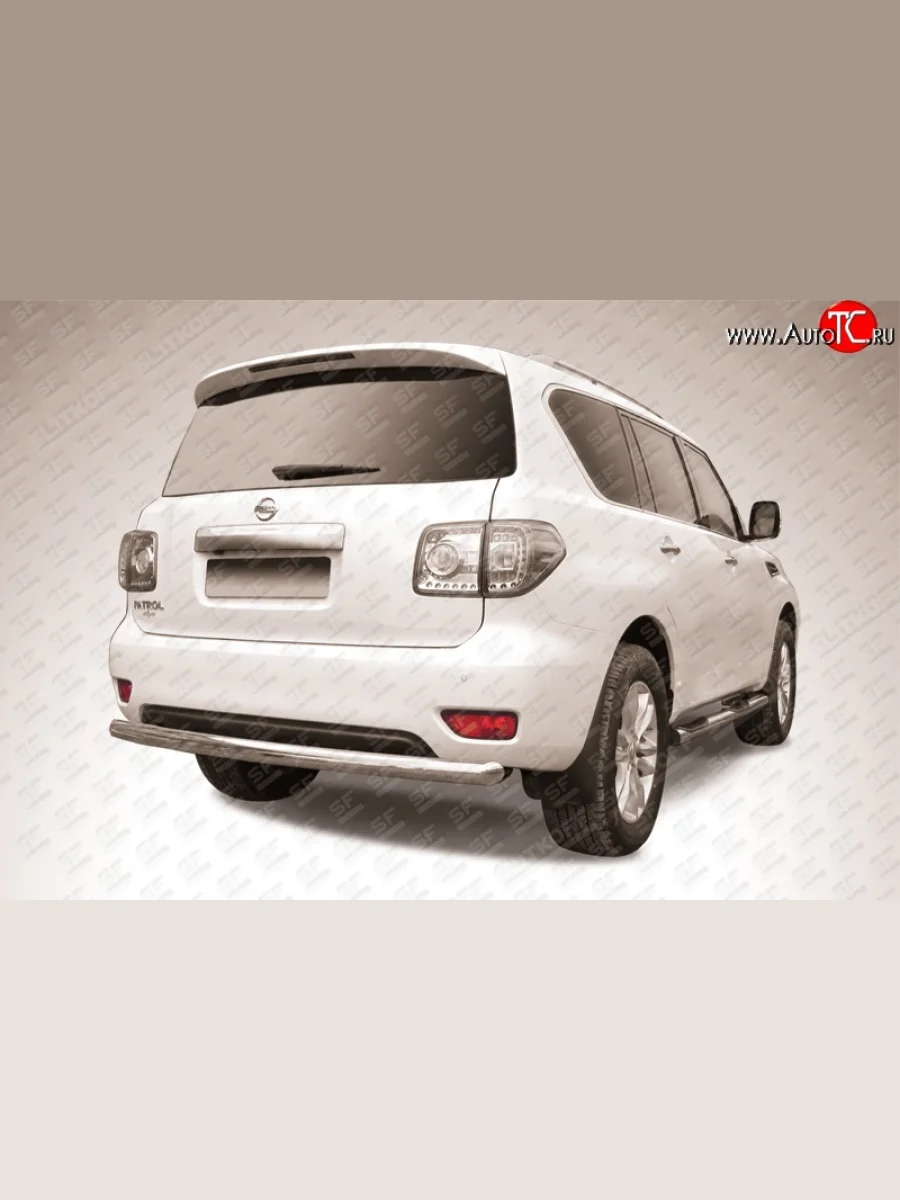 Защита заднего бампера из длинной трубы диаметром 76 мм Slitkoff  Nissan Patrol (2010-2014) 6 (Нержавейка, Полированная)  с доставкой в г. Керчь