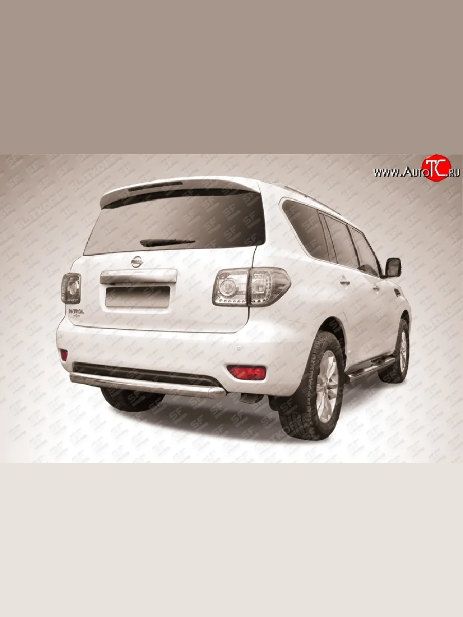 Защита заднего бампера из короткой трубы диаметром 76 мм Slitkoff  Nissan Patrol (2010-2014) 6 (Нержавейка, Полированная)  в Керчи Республика Крым