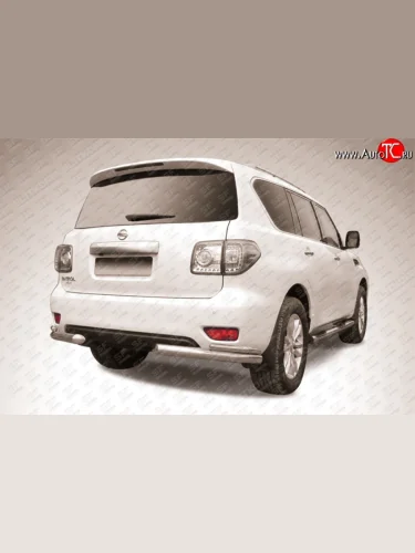 Защита заднего бампера из двойных боковых уголков с диаметром труб 76 и 42 мм Slitkoff (Нержавейка) Nissan Patrol  6 (2010-2014) Y62 дорестайлинг