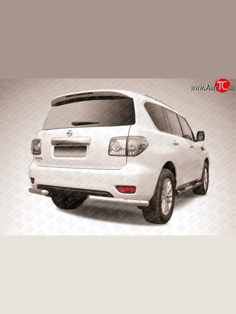 Защита заднего бампера из двух боковых уголков диаметром 76 мм Slitkoff  Nissan Patrol (2010-2014) 6 (Нержавейка, Полированная)  с доставкой в г. Керчь