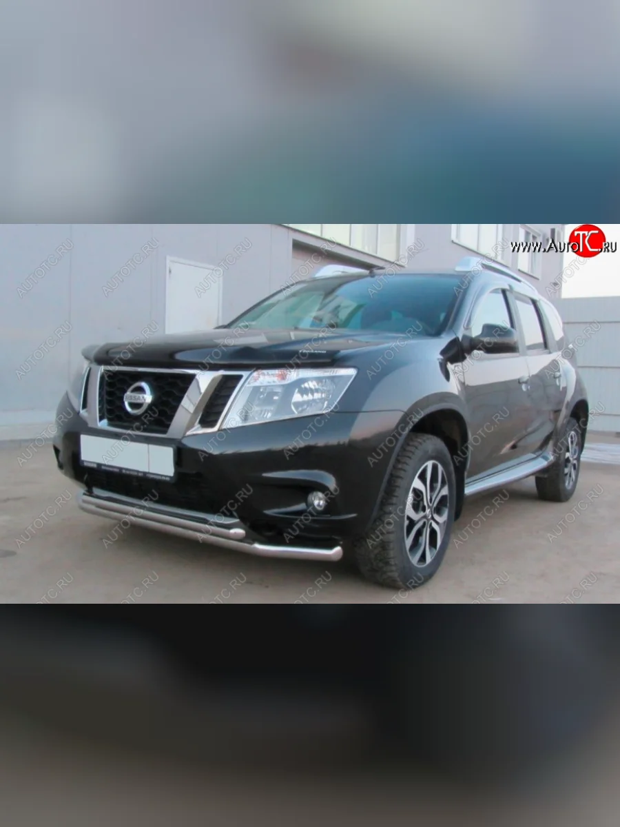 Защита переднего бампера Slitkoff (Ø 57+Ø 42, двойная). Nissan Terrano D10 рестайлинг (2016-2022) (Нержавеющая сталь)  в Керчи Республика Крым
