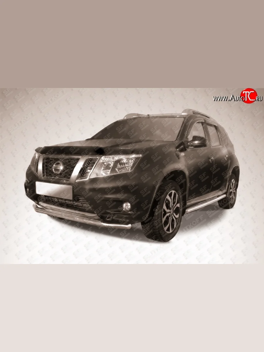 Одинарная защита переднего бампера из трубы диаметром 57 мм Slitkoff  Nissan Terrano (2013-2022) D10 (Цвет: нержавеющая полированная сталь)  в Самаре Самарской области