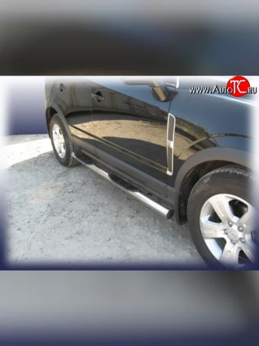 Защита порогов из трубы d76 мм с пластиковыми вставками для ног Slitkoff Opel Antara (2006-2010)