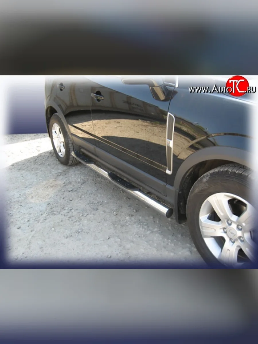 Защита порогов из трубы d76 мм с пластиковыми вставками для ног Slitkoff Opel Antara (2006-2010) (Цвет: нержавеющая полированная сталь)  в Перми Пермском крае