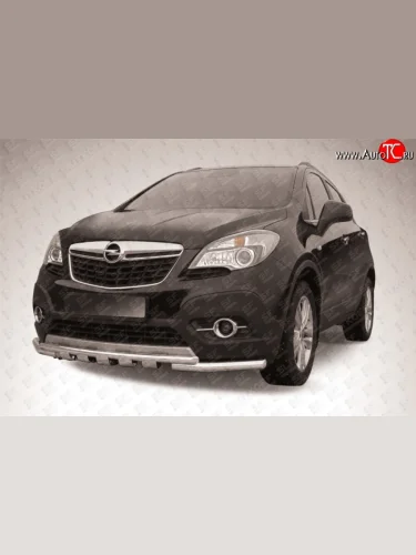 Защита переднего бампера из трёх труб диаметрами 57 и 42 мм с зубьями Slitkoff Opel Mokka (2012-2016)  дорестайлинг