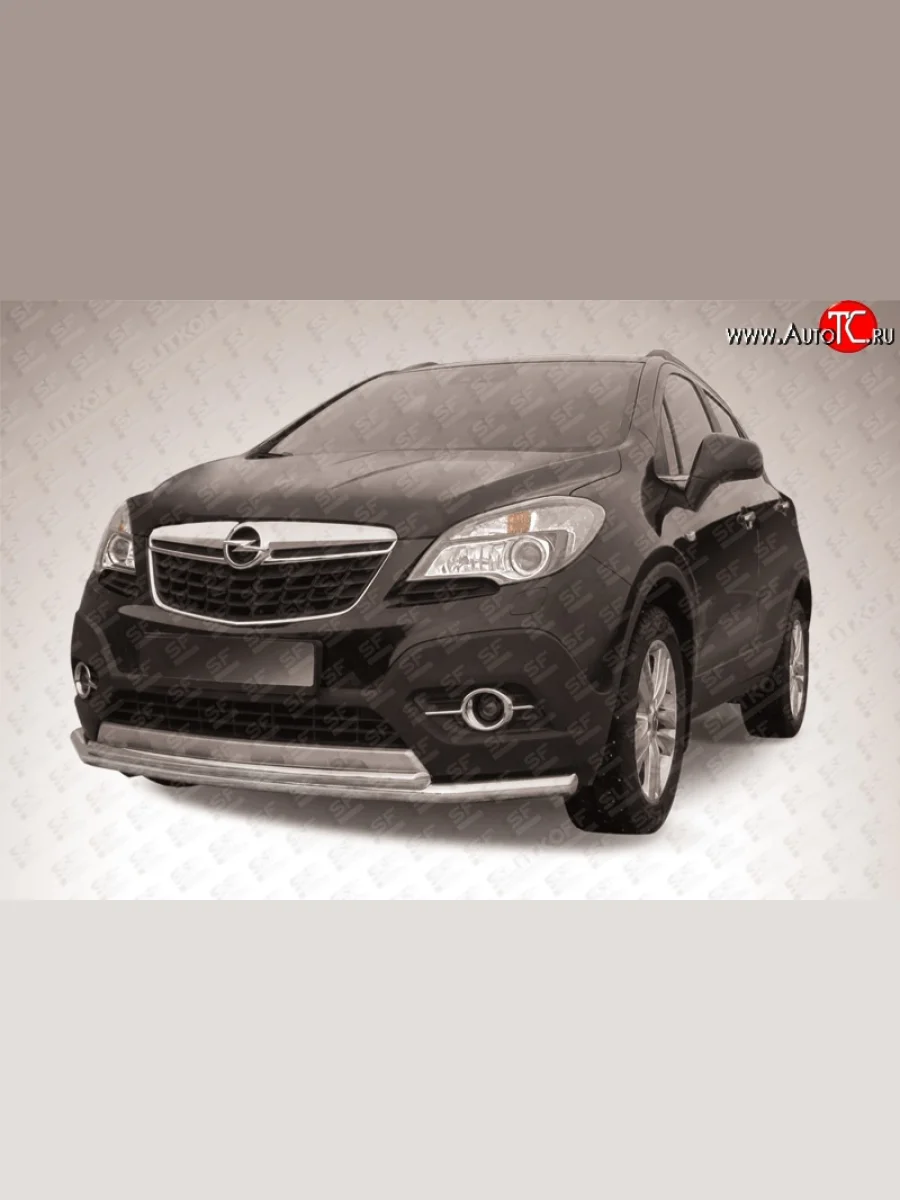 Длинная двойная защита переднего бампера из двух труб диаметром 57 и 42 мм Slitkoff Opel Mokka  дорестайлинг (2012-2016) (Цвет: нержавеющая полированная сталь)  с доставкой в г. Керчь