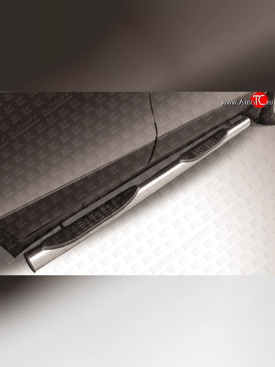 Защита порогов из трубы d76 мм с пластиковыми вставками для ног Slitkoff Opel Mokka  дорестайлинг (2012-2016) (Цвет: нержавеющая полированная сталь)  с доставкой в г. Керчь