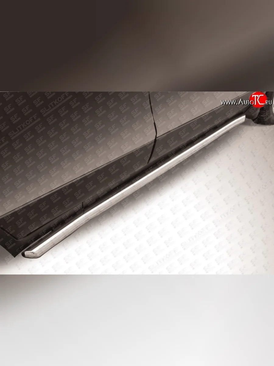 Защита порогов из круглой трубы диаметром 57 мм с загнутыми краями Slitkoff Opel Mokka  дорестайлинг (2012-2016) (Цвет: нержавеющая полированная сталь)  с доставкой в г. Керчь