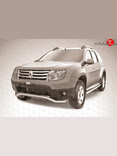 Фигурная защита переднего бампера диаметром 57 мм Slitkoff Renault Duster  HS (2010-2015) дорестайлинг