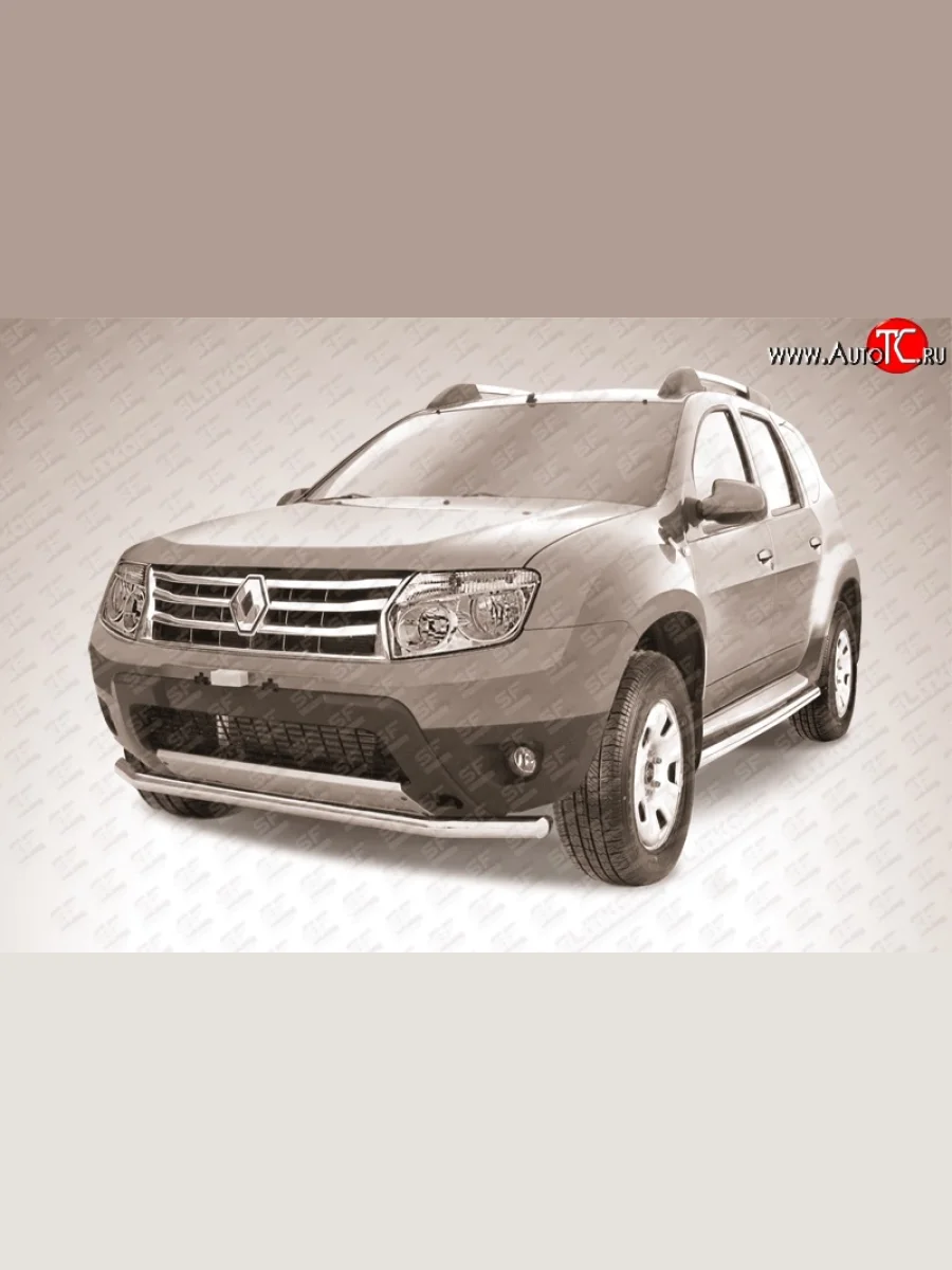 Одинарная защита переднего бампера из трубы диаметром 57 мм Slitkoff Renault Duster HS дорестайлинг (2010-2015) (Цвет: нержавеющая полированная сталь)  в Керчи Республика Крым