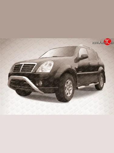 Усиленная защита переднего бампера из трубы диаметром 76 мм Slitkoff SSANGYONG Rexton  Y250 (2006-2012)