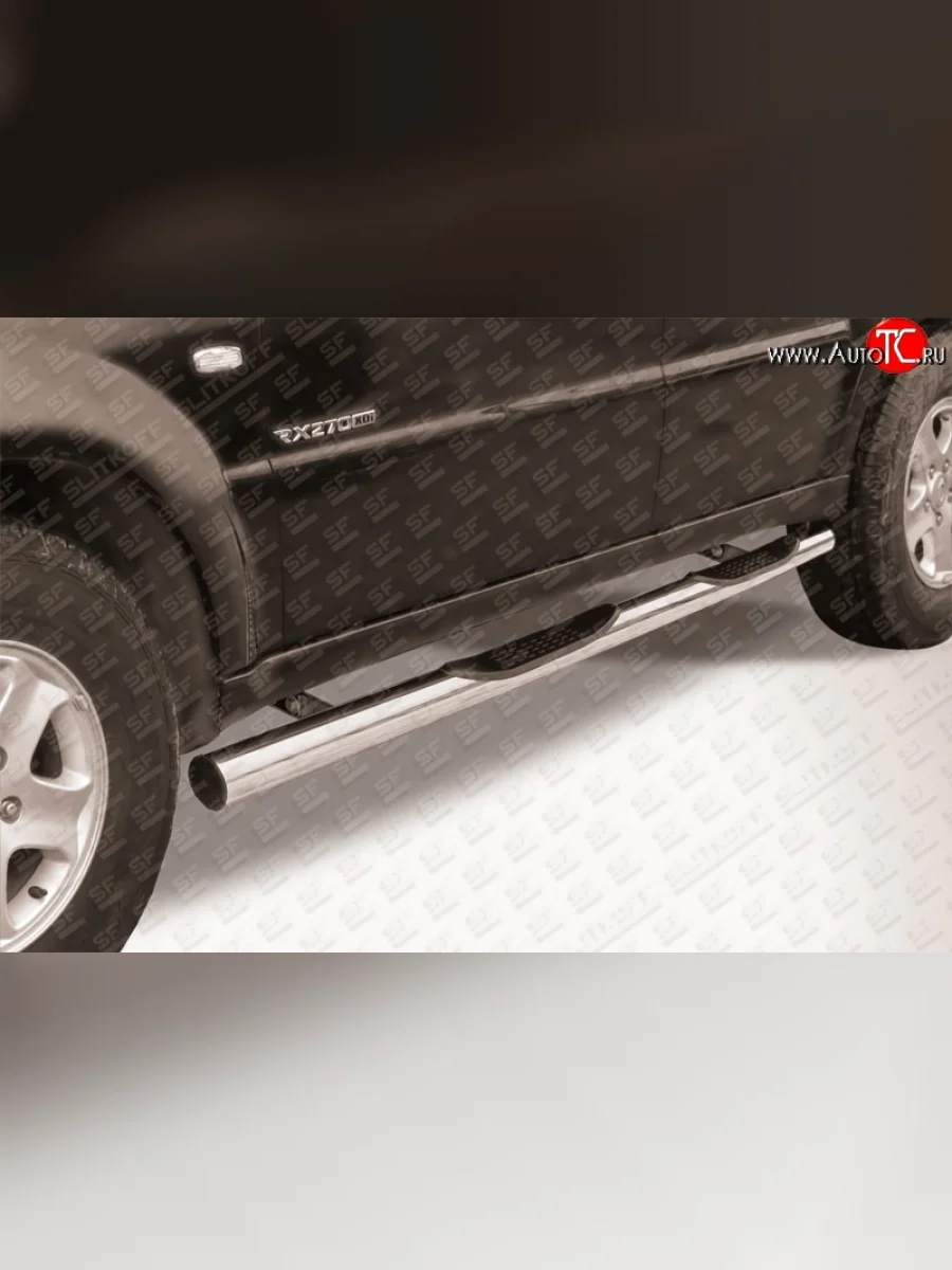Защита порогов из трубы d76 мм с пластиковыми вставками для ног Slitkoff SSANGYONG Rexton Y250 (2006-2012) (Цвет: нержавеющая полированная сталь)  с доставкой в г. Пермь