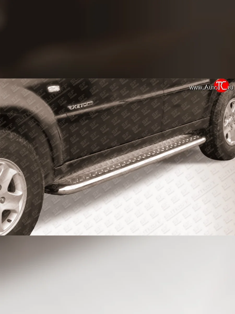 Широкая защита порогов Slitkoff SSANGYONG Rexton Y250 (2006-2012) (Цвет: нержавеющая полированная сталь)  с доставкой в г. Пермь