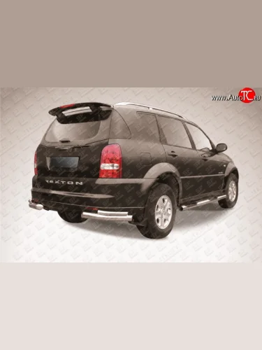 Защита заднего бампера из двойных боковых уголков с диаметром труб 76 и 42 мм Slitkoff SSANGYONG Rexton  Y250 (2006-2012)