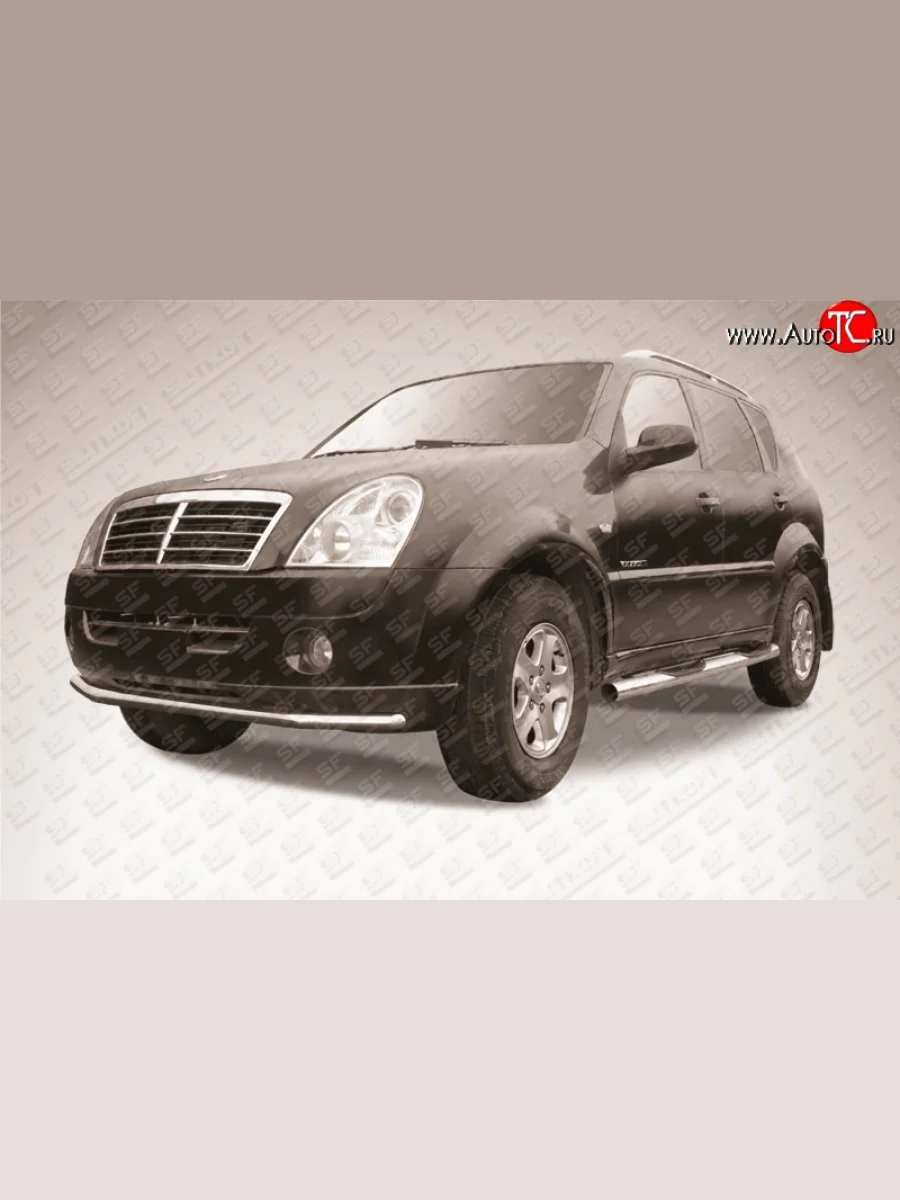 Одинарная защита переднего бампера из трубы диаметром 57 мм Slitkoff SSANGYONG Rexton Y250 (2006-2012) (Цвет: нержавеющая полированная сталь)  с доставкой в г. Керчь