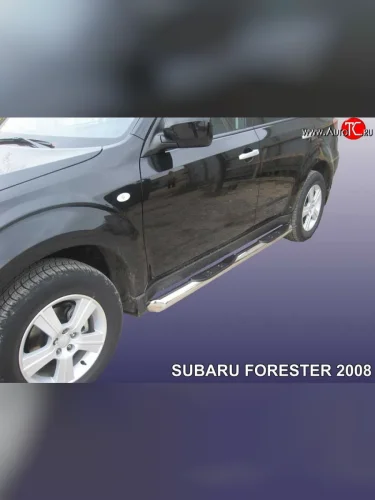 Защита порогов из трубы d76 мм с пластиковыми вставками для ног Slitkoff Subaru Forester SH (2008-2013)