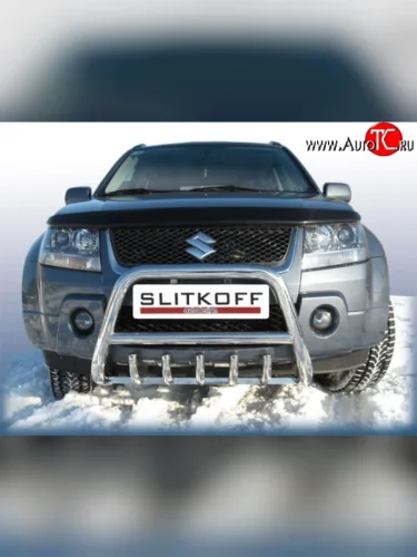 Усиленная низкая защита переднего бампера с защитой картера из трубы диаметром 57 мм Slitkoff Suzuki Grand Vitara  JT 5 дверей (2005-2008) дорестайлинг