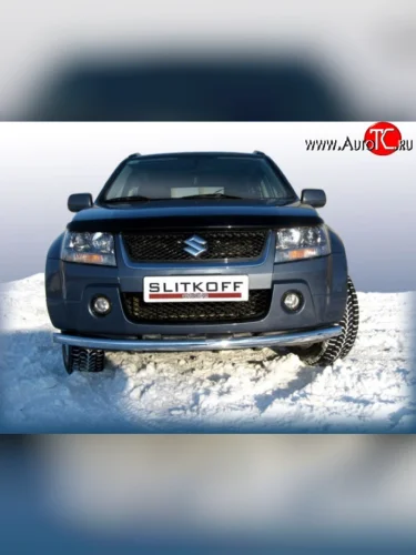 Одинарная защита переднего бампера из трубы диаметром 57 мм Slitkoff Suzuki Grand Vitara  JT 5 дверей (2005-2008) дорестайлинг