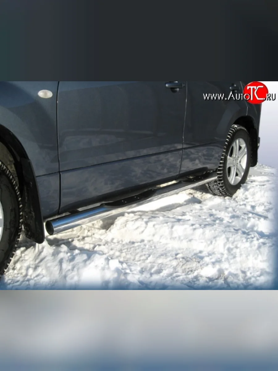 Защита порогов из трубы d76 мм с пластиковыми вставками для ног Slitkoff  Suzuki Grand Vitara (2008-2012) JT 5 дверей (Цвет: нержавеющая полированная сталь)  в Самаре Самарской области