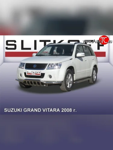 Одинарная защита переднего бампера из трубы диаметром 57 мм с зубьями Slitkoff Suzuki Grand Vitara  JT 5 дверей (2005-2008) дорестайлинг