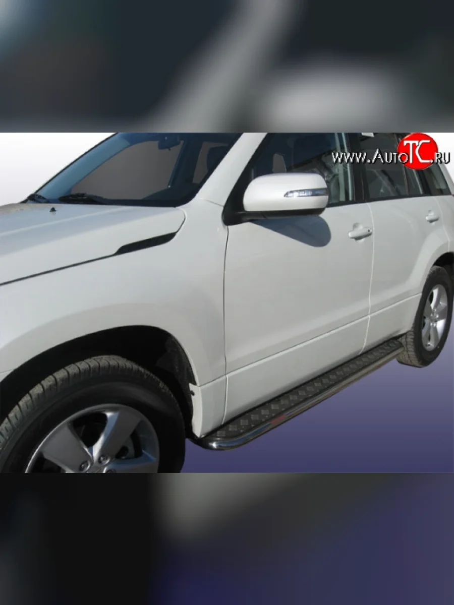 Широкая защита порогов из трубы диаметром 42 мм Slitkoff Suzuki Grand Vitara JT 5 дверей дорестайлинг (2005-2008) (Цвет: нержавеющая полированная сталь)  в Перми Пермском крае