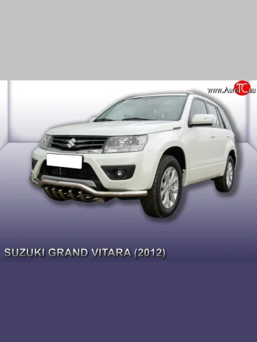 Одинарная защита переднего бампера из трубы диаметром 57 мм с зубьями Slitkoff Suzuki Grand Vitara ( JT 5 дверей,  JT) (2012-2016) 2-ой рестайлинг, 3 двери 2-ой рестайлинг