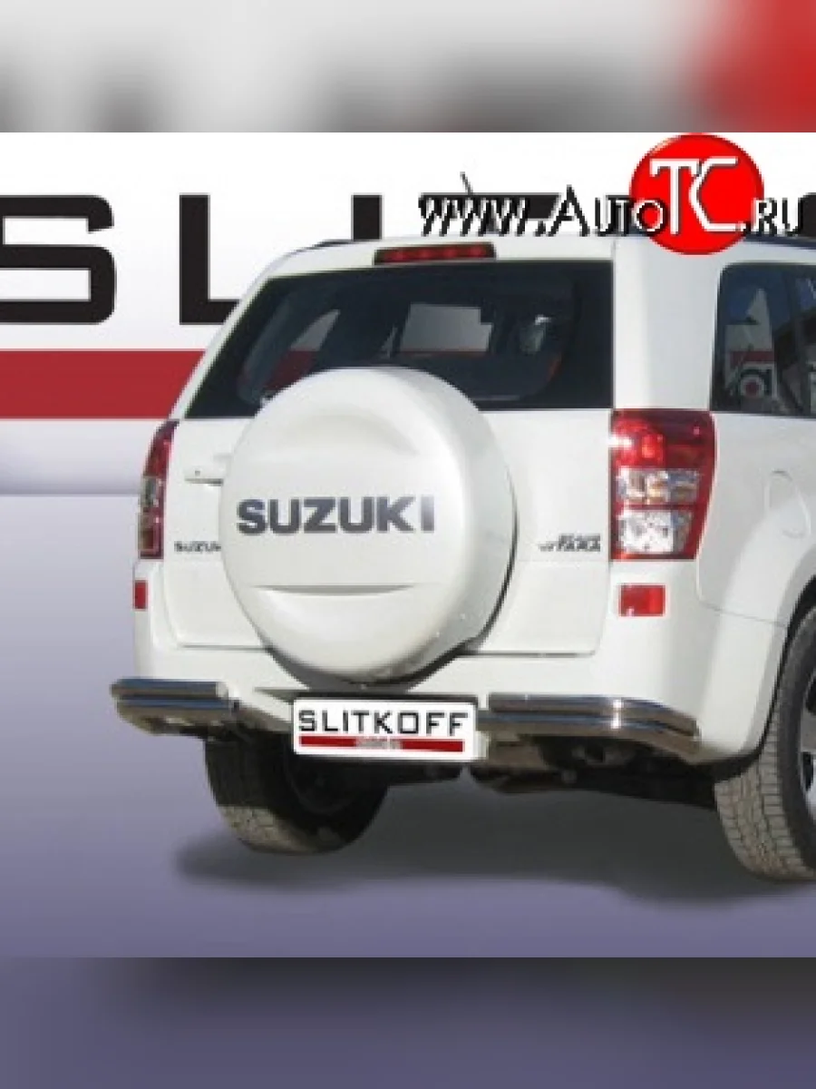 Защита заднего бампера из двойных боковых уголков с диаметром труб 57 и 42 мм Slitkoff Suzuki Grand Vitara JT 3 двери дорестайлинг (2005-2008) (Цвет: нержавеющая полированная сталь)  в Керчи Республика Крым