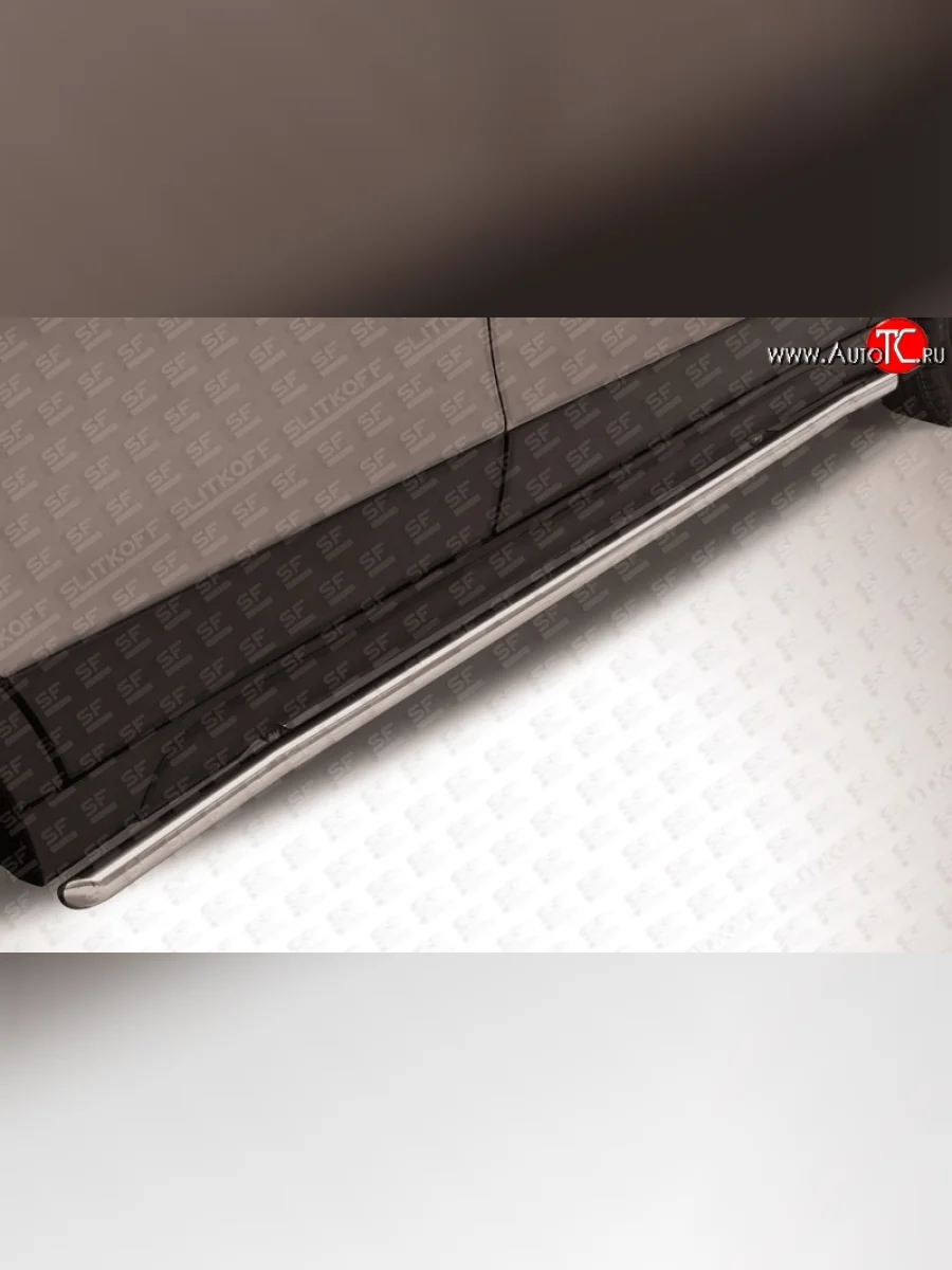 Защита порогов из круглой трубы диаметром 42 мм с загнутыми краями Slitkoff Suzuki SX4 JYB, JYA хэтчбэк дорестайлинг (2013-2016) (Цвет: нержавеющая полированная сталь)  в Керчи Республика Крым