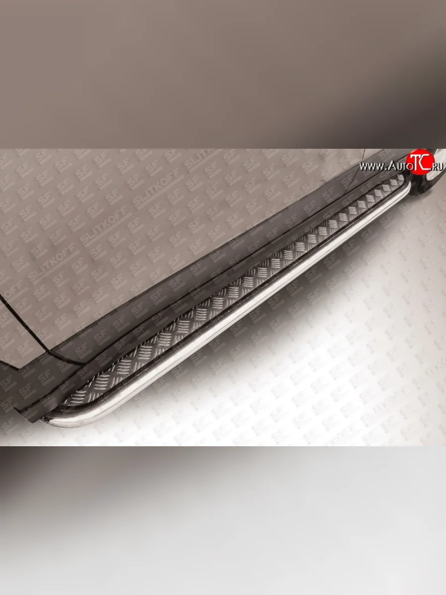 Широкая защита порогов Slitkoff Suzuki SX4 JYB, JYA хэтчбэк дорестайлинг (2013-2016) (Цвет: нержавеющая полированная сталь)  в Керчи Республика Крым