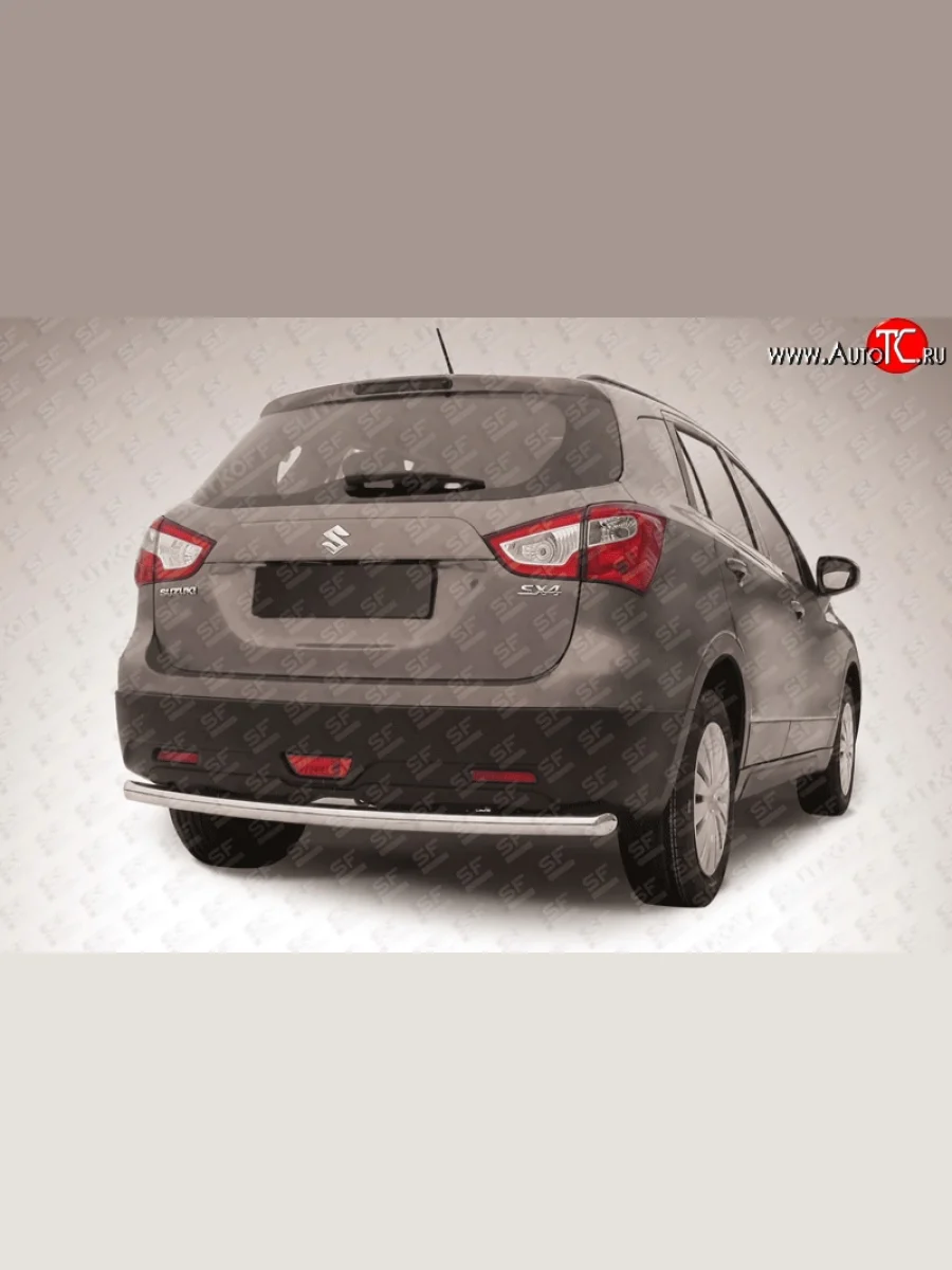 Одинарная защита заднего бампера из трубы диаметром 57 мм Slitkoff Suzuki SX4 JYB, JYA хэтчбэк дорестайлинг (2013-2016) (Цвет: нержавеющая полированная сталь)  с доставкой в г. Керчь