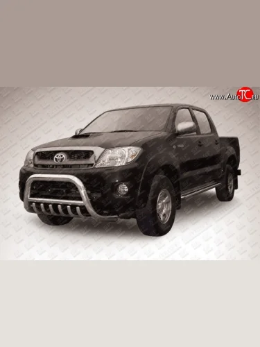 Усиленная низкая защита переднего бампера с защитой картера из трубы диаметром 76 мм Slitkoff Toyota Hilux  AN10,AN20 (2008-2011) 1-ый рестайлинг