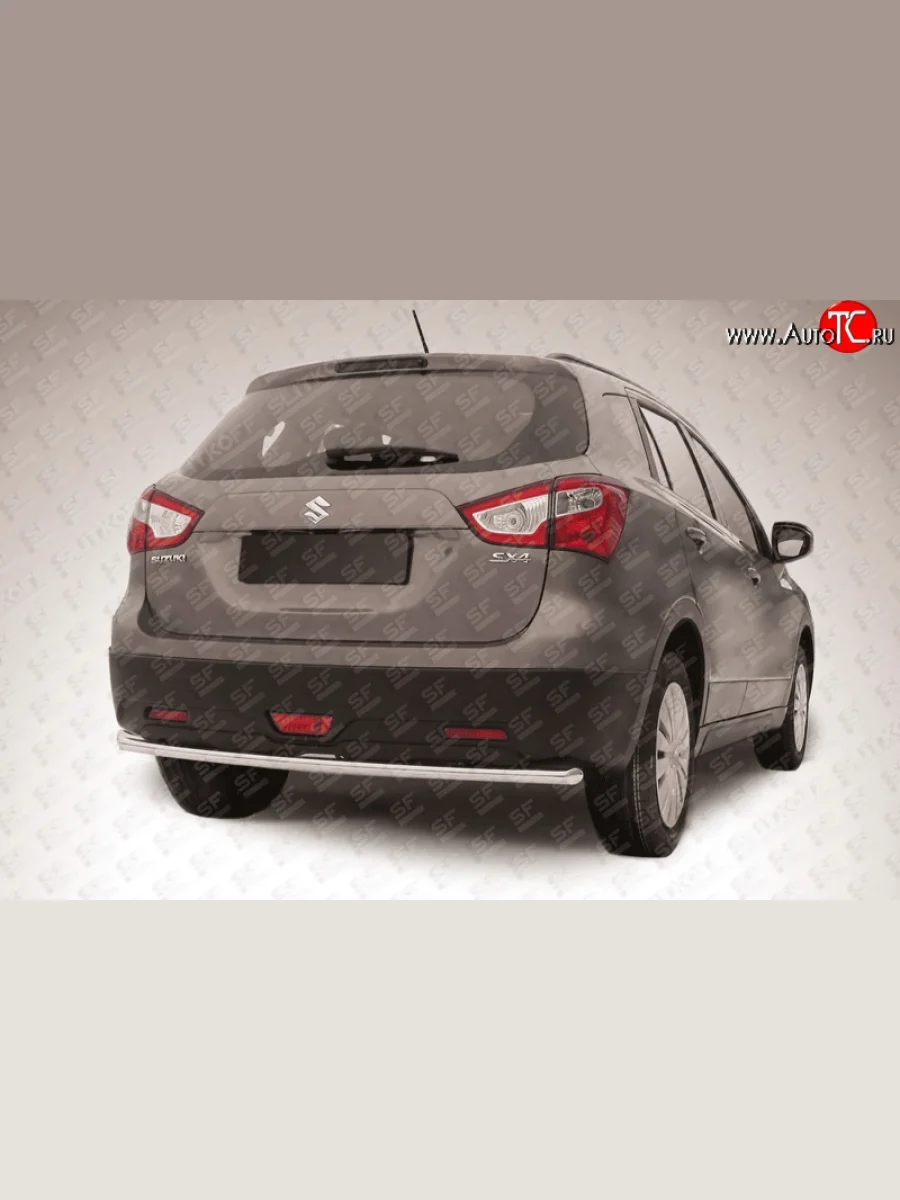 Одинарная защита заднего бампера из трубы диаметром 42 мм Slitkoff Suzuki SX4 JYB, JYA хэтчбэк дорестайлинг (2013-2016) (Цвет: нержавеющая полированная сталь)  с доставкой в г. Керчь