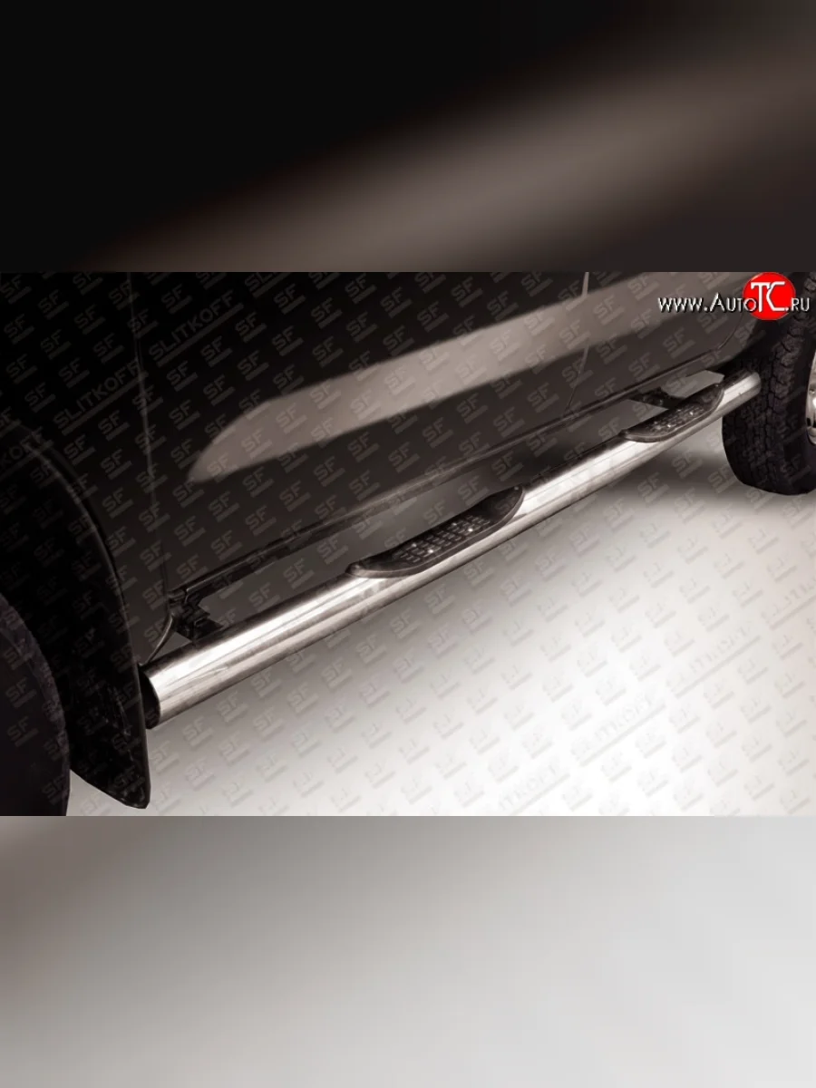 Защита порогов из трубы d76 мм с пластиковыми вставками для ног Slitkoff Toyota Hilux AN10,AN20 дорестайлинг (2004-2008) (дорестайлинг)  с доставкой в г. Керчь