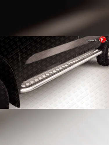 Широкая защита порогов из труб d57 с листом Slitkoff (Полированная сталь) Toyota Hilux  AN10,AN20 (2004-2011) дорестайлинг, 1-ый рестайлинг
