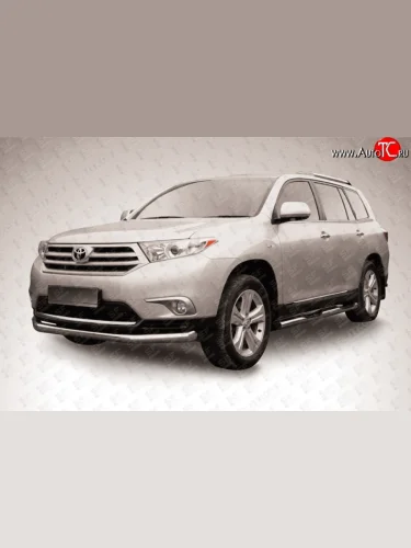 Одинарная защита переднего бампера диаметром 76 мм Slitkoff Toyota Highlander  XU40 (2010-2013) рестайлинг