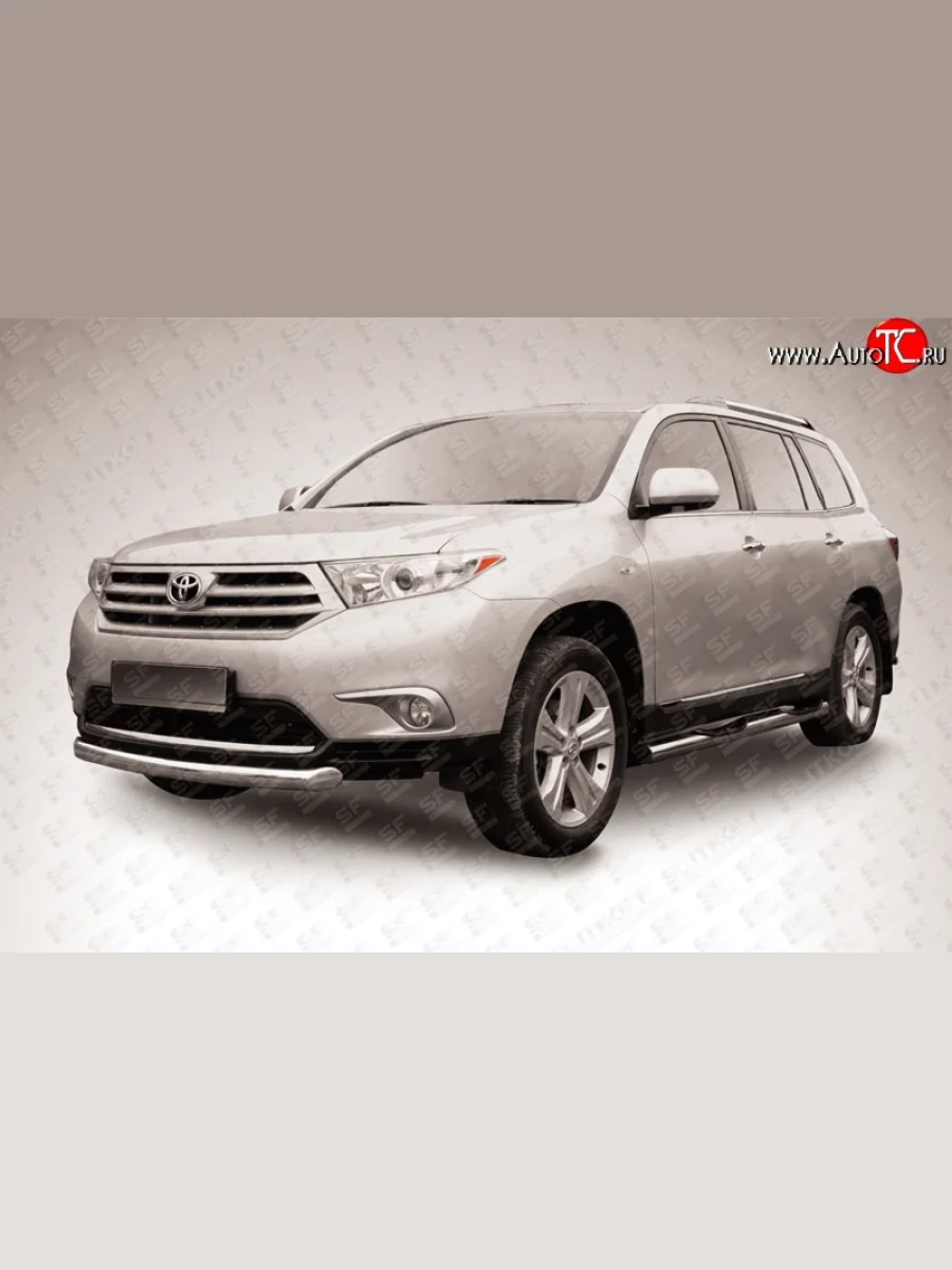 Защита переднего бампера из короткой трубы диаметром 76 мм Slitkoff Toyota Highlander XU40 рестайлинг (2010-2013) (Цвет: нержавеющая полированная сталь)  в Самаре Самарской области