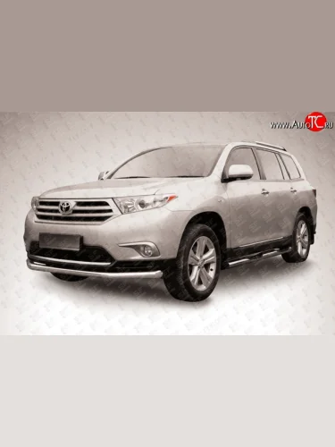Одинарная защита переднего бампера из трубы диаметром 57 мм Slitkoff Toyota Highlander  XU40 (2010-2013) рестайлинг