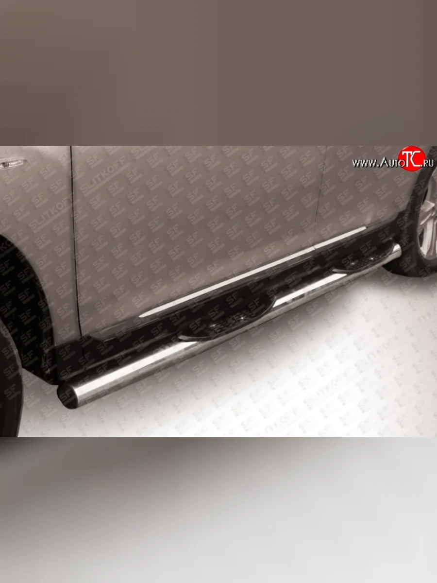 Защита порогов из трубы d76 мм с пластиковыми вставками для ног Slitkoff Toyota Highlander XU40 рестайлинг (2010-2013) (Цвет: нержавеющая полированная сталь)  с доставкой в г. Керчь