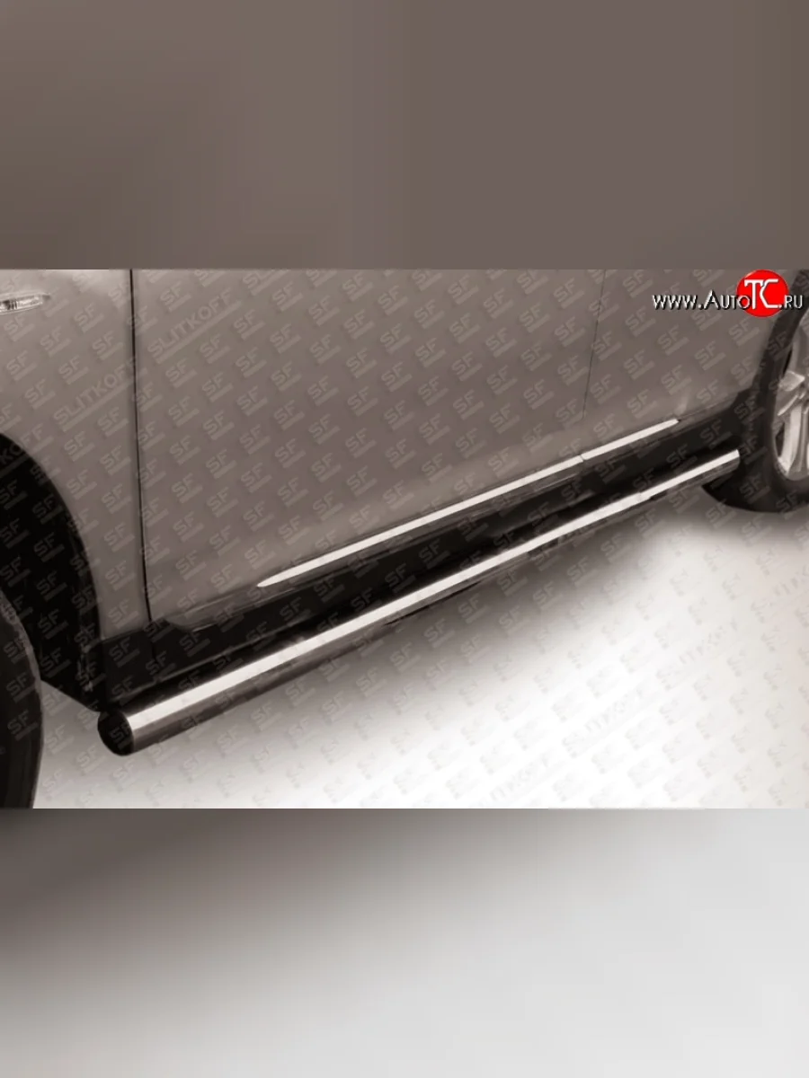 Защита порогов из круглой трубы диаметром 76 мм Slitkoff Toyota Highlander XU40 рестайлинг (2010-2013) (Цвет: нержавеющая полированная сталь)  с доставкой в г. Керчь