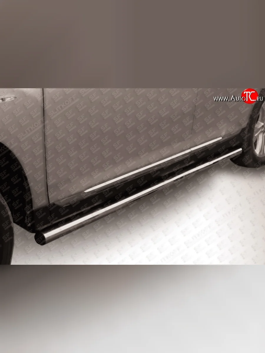 Защита порогов из круглой трубы диаметром 57 мм Slitkoff Toyota Highlander XU40 рестайлинг (2010-2013) (Цвет: нержавеющая полированная сталь)  с доставкой в г. Керчь