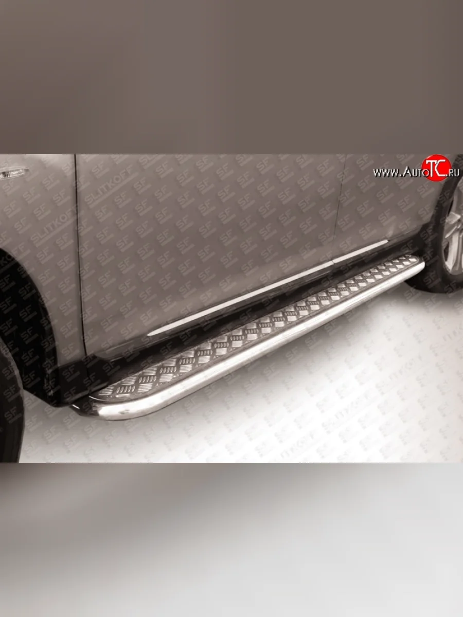 Широкая защита порогов Slitkoff Toyota Highlander XU40 рестайлинг (2010-2013) (Цвет: нержавеющая полированная сталь)  в Воронеже Воронежской области