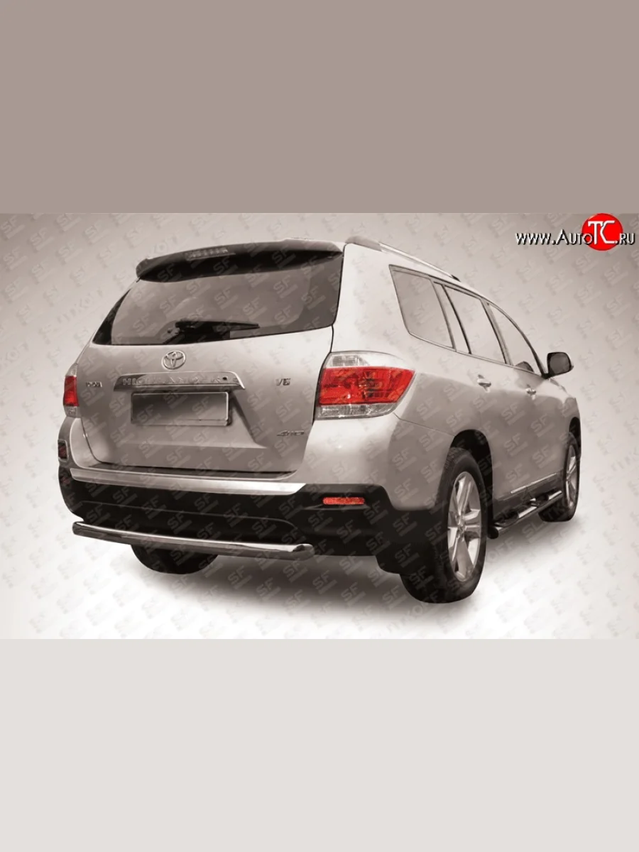 Защита заднего бампера из трубы диаметром 57 мм Slitkoff Toyota Highlander XU40 рестайлинг (2010-2013) (Цвет: нержавеющая полированная сталь)  с доставкой в г. Керчь