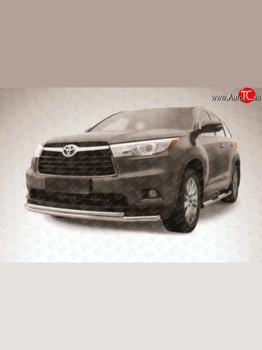 Длинная двойная защита переднего бампера из двух труб диаметром 57 и 42 мм Slitkoff Toyota Highlander  XU50 (2013-2017) дорестайлинг