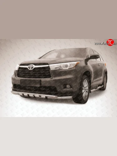 Двойная защита переднего бампера из труб диаметром 57 и 42 мм с защитой картера Slitkoff Toyota Highlander  XU50 (2013-2017) дорестайлинг