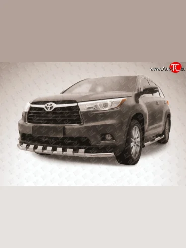 Одинарная защита переднего бампера из трубы диаметром 57 мм с зубьями Slitkoff Toyota Highlander  XU50 (2013-2017) дорестайлинг
