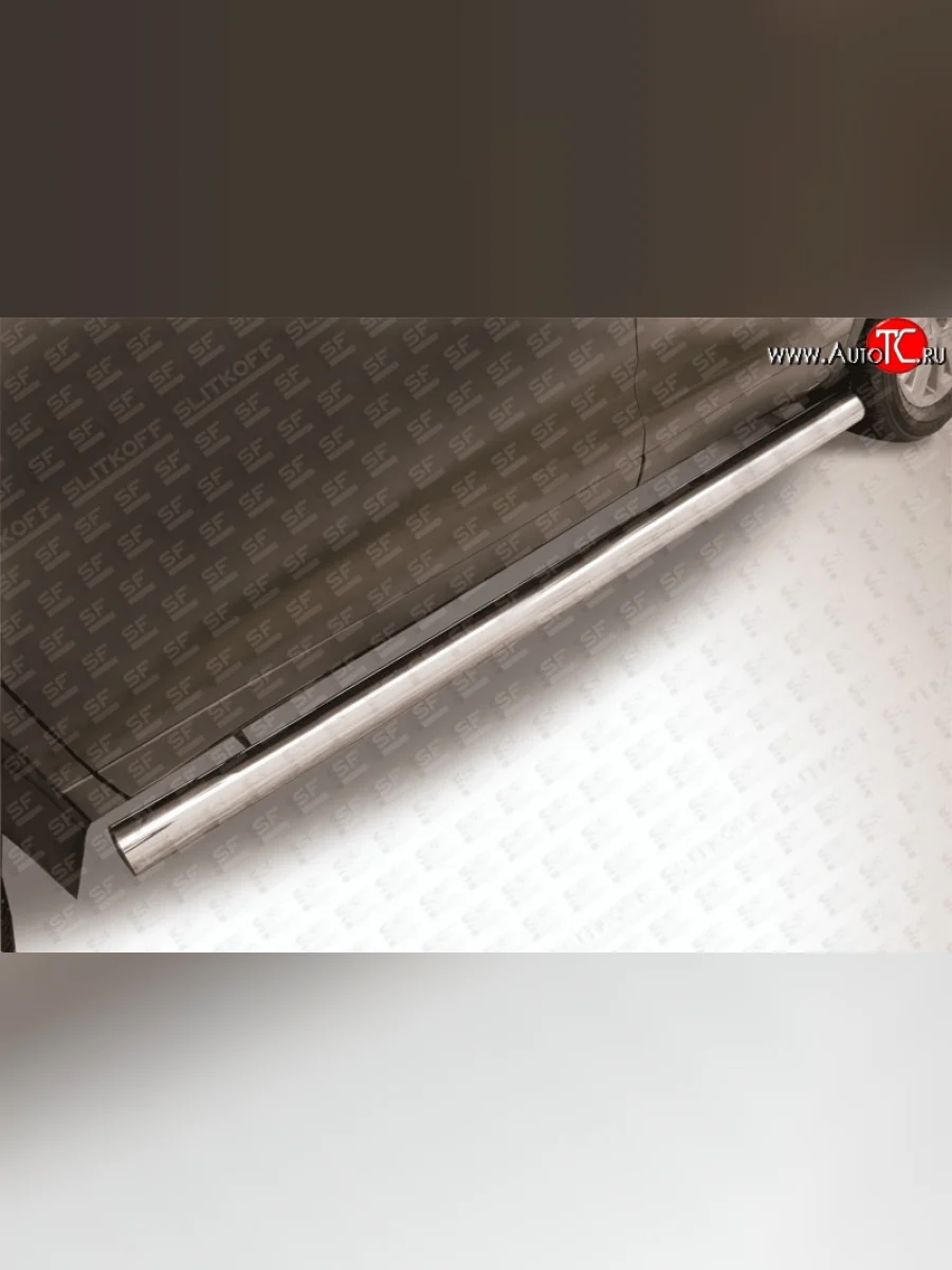 Защита порогов из круглой трубы диаметром 76 мм Slitkoff Toyota Highlander XU50 дорестайлинг (2013-2017) (Цвет: нержавеющая полированная сталь)  с доставкой в г. Керчь