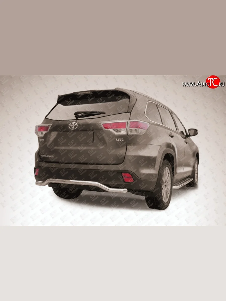 Низкая защита заднего бампера из короткой фигурной трубы диаметром 57 мм Slitkoff Toyota Highlander XU50 дорестайлинг (2013-2017) (Цвет: нержавеющая полированная сталь)  с доставкой в г. Керчь