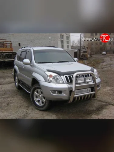 Усиленная высокая защита переднего бампера с защитой картера из трубы диаметром 76 мм Slitkoff Toyota Land Cruiser Prado  J120 (2002-2009)