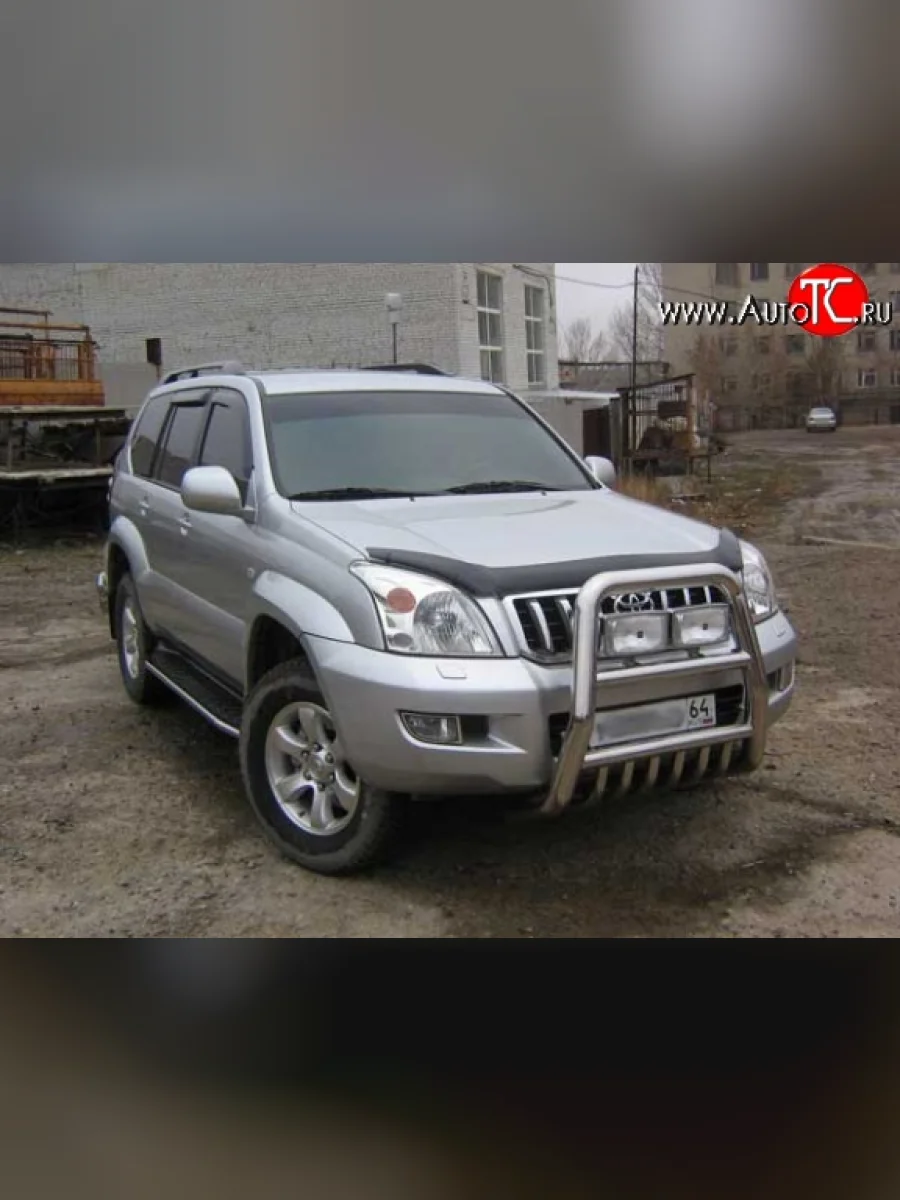 Усиленная высокая защита переднего бампера с защитой картера из трубы диаметром 76 мм Slitkoff  Toyota Land Cruiser Prado (2002-2009) J120 (Цвет: нержавеющая полированная сталь)  с доставкой в г. Керчь